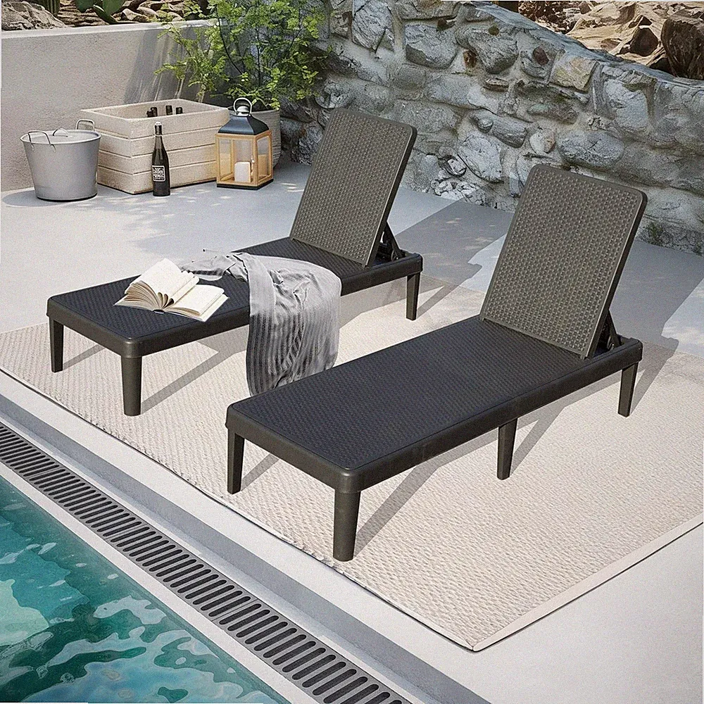 Domi Outdoor 2pcs Resin Lounge Chairs W/Adjustable Backrest for Pool,Patio,Grey