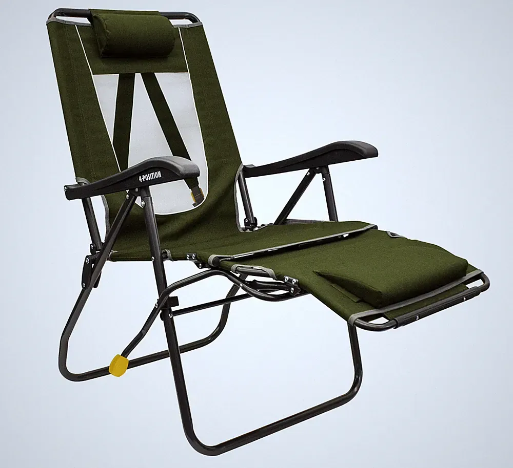GCI Outdoor Legz Up Lounger Folding Reclining Camping Chair Heathered Loden