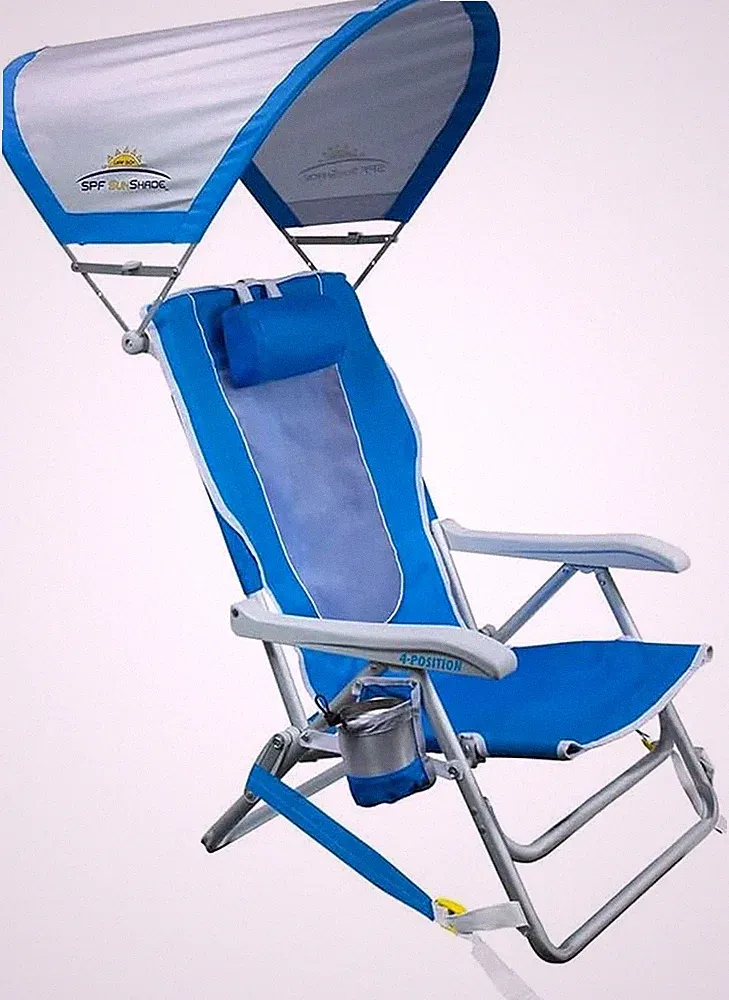 Sunshade Backpack Beach Chair | Reclining Folding Canopy Chair with Durable Armr