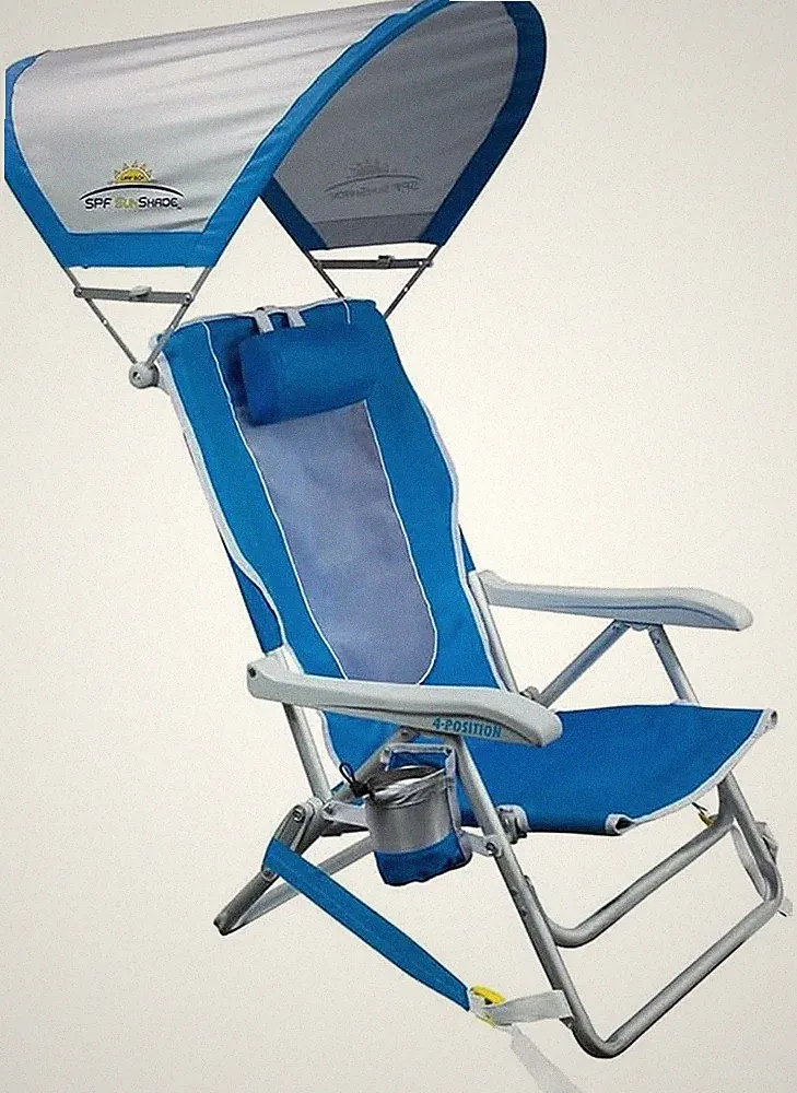 Sunshade Backpack Beach Chair | Reclining Folding Canopy Chair with Durable Armr